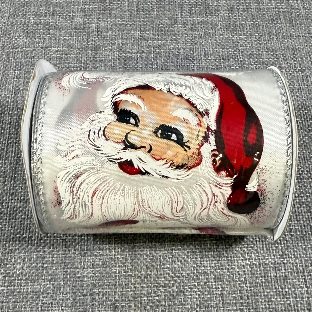 Santa Claus Wired Ribbon Silver Metallic Edge 4in x 12ft New Kitsch Christmas